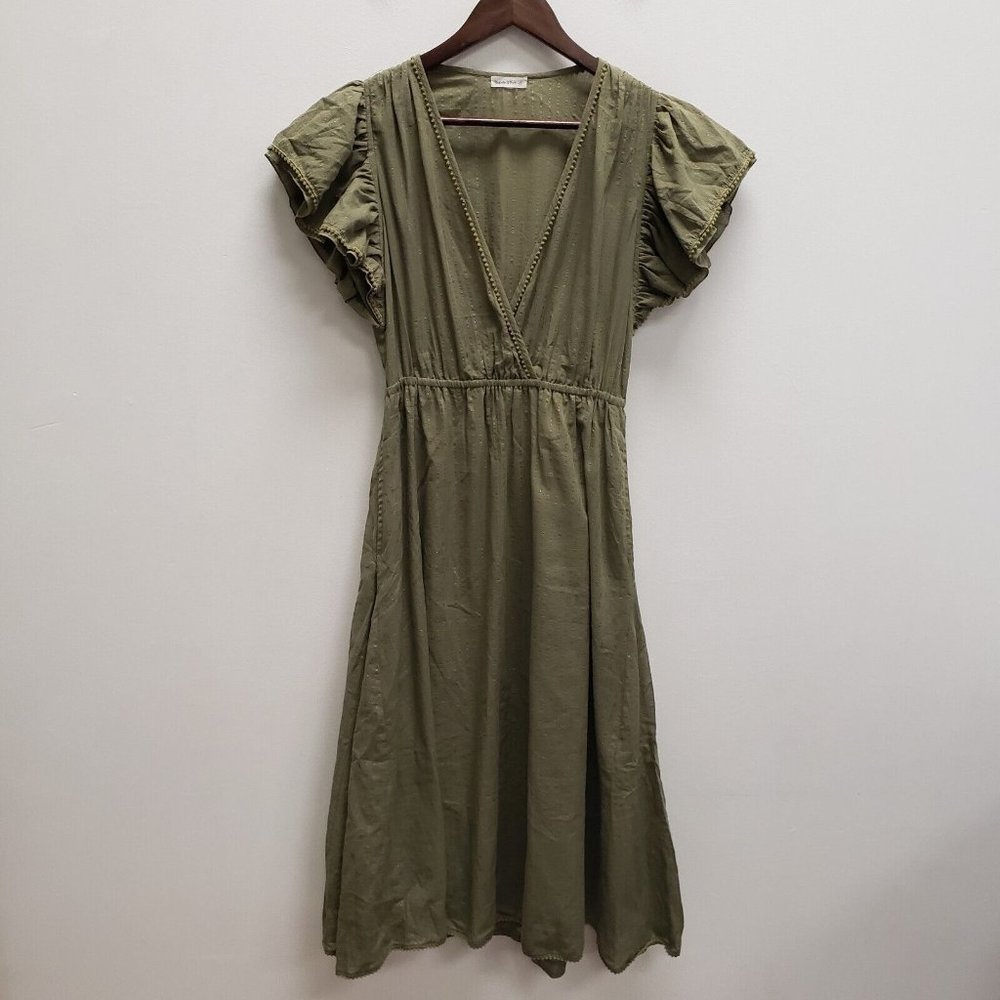 Poupette St Barth Womens Flutter Cap Sleeve Midi Dress Size XS Green V Neck